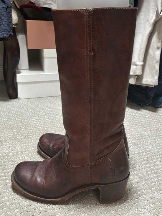 Frye Shoes - Frye Brown Leather Mid-Calf Heeled Boots